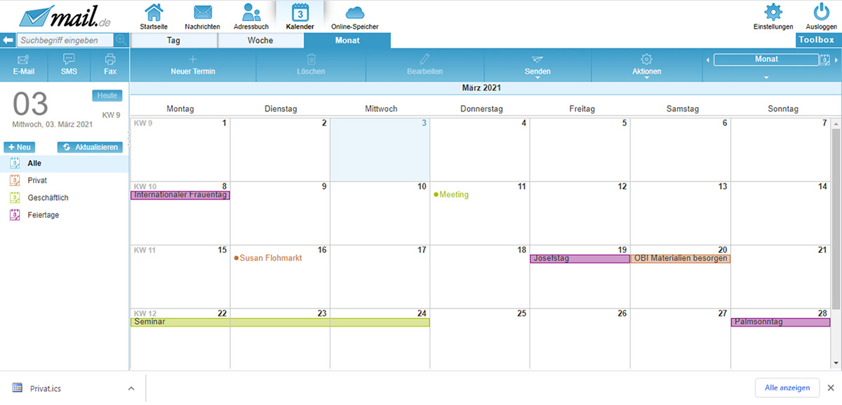 MAIL.DE Kalender